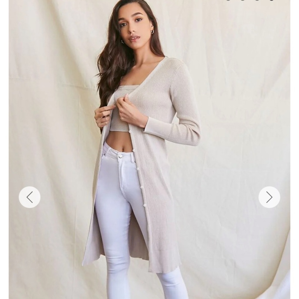 Forever 21 long button down cardigan sweater nude